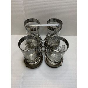 Vintage‎ Silver Rim Highball Glasses Set of 4 with Crown Crest Caddy Coasters